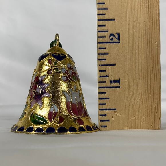 Cloisonne Gold Enamel Floral Tulip Heart Bell Butterfly Flower Green Interior - Picture 11 of 14